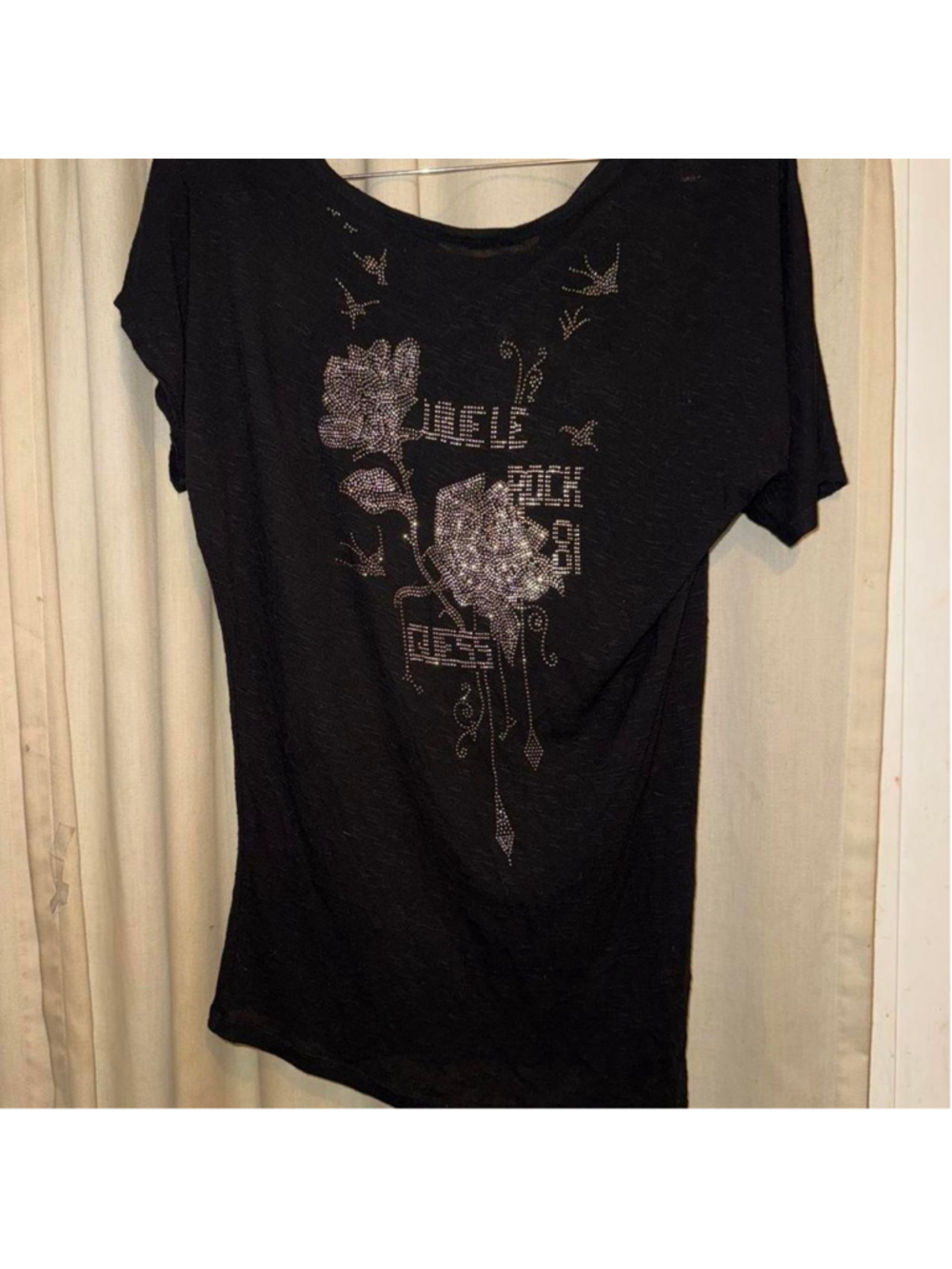 Vintage Y2K GUESS Rhinestone Rose Off The Shoulder Mini Dress/Tee XS
#vintagegu